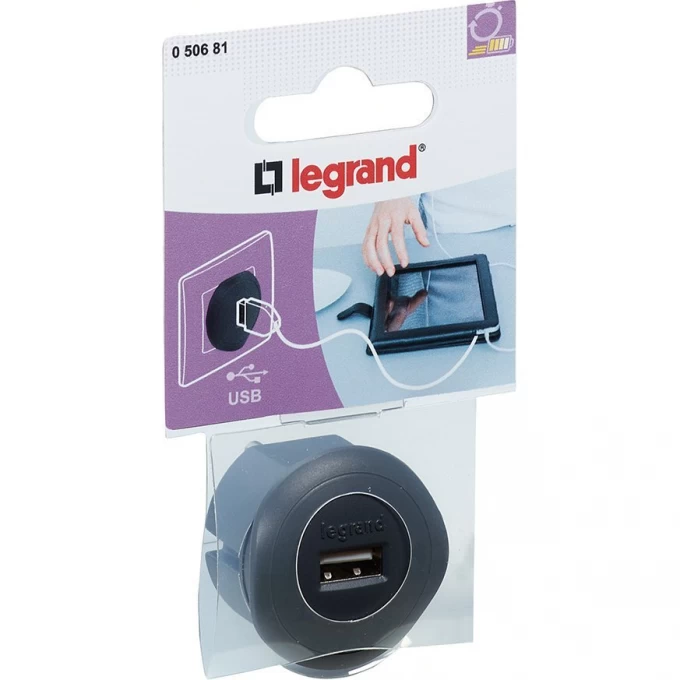 USB для зарядки LEGRAND 1.5А чёрный 050681 USB для зарядки LEGRAND 1.5А чёрный 050681
