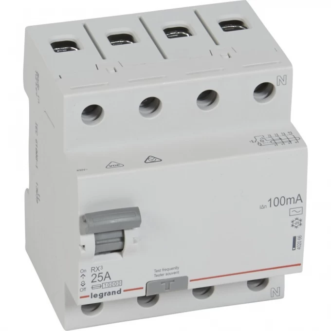 Выключатель дифференциального тока LEGRAND RX3 100мА 25А 4П AC белый 402066 Выключатель дифференциального тока LEGRAND RX3 100мА 25А 4П AC белый 402066