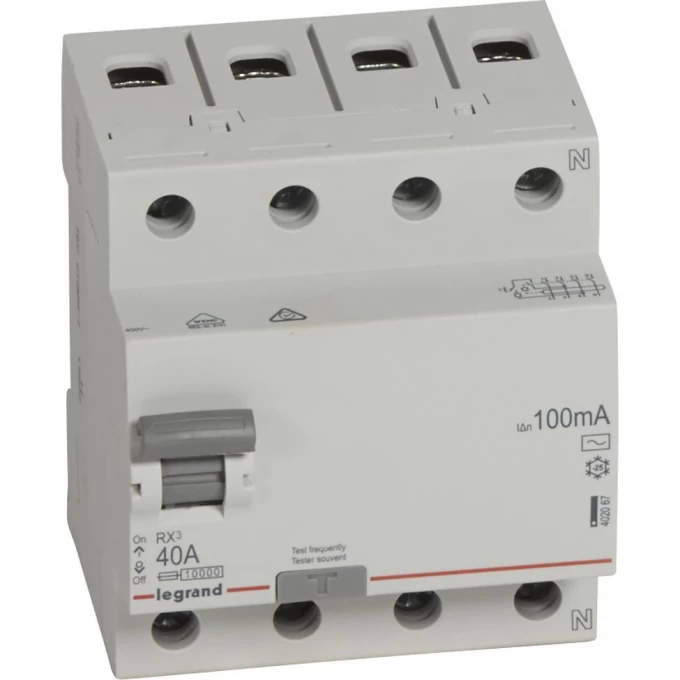 Выключатель дифференциального тока LEGRAND RX3 100мА 40А 4П тип AC белый 402067 Выключатель дифференциального тока LEGRAND RX3 100мА 40А 4П тип AC белый 402067