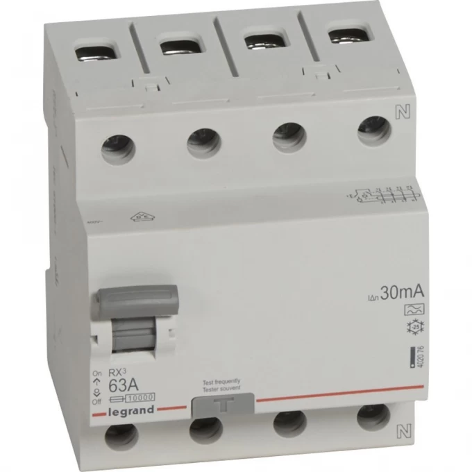 Выключатель дифференциального тока LEGRAND RX3 30мА 63А 4П тип A белый 402076 Выключатель дифференциального тока LEGRAND RX3 30мА 63А 4П тип A белый 402076